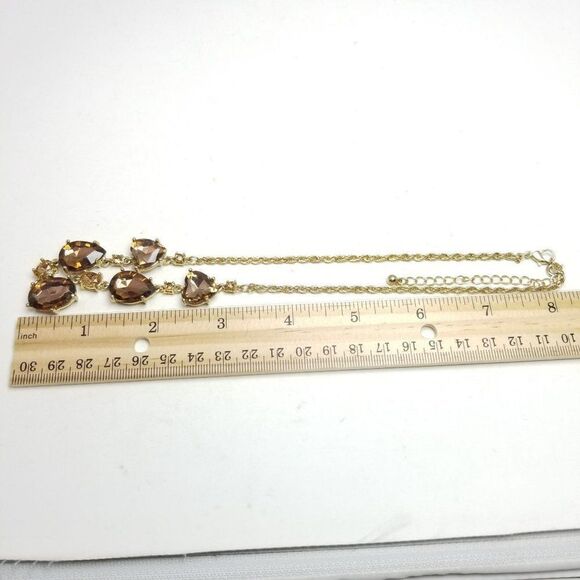 Vintage Brown Rhinestone Collar Necklace, Gold Tone Setting, Adjustable Length - Picture 5 of 7